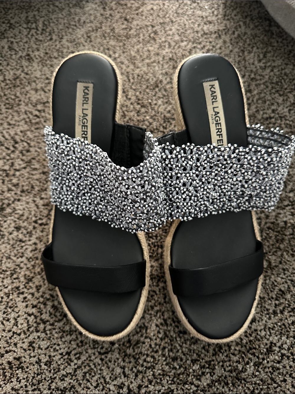 Karl Lagerfeld Beaded Wedge Sandals